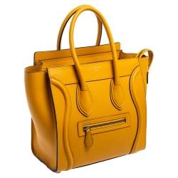 Pre Owned Celine Mustard Leather Micro Luggage Tote