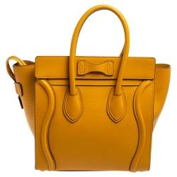 Pre Owned Celine Mustard Leather Micro Luggage Tote