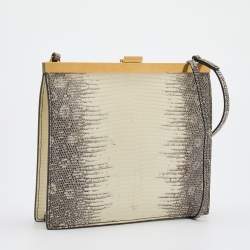 Pre Owned Celine Cream/Brown Lizard Clasp Crossbody bag