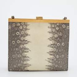 Pre Owned Celine Cream/Brown Lizard Clasp Crossbody bag