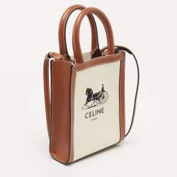 Pre Owned Celine Natural/Brown Sulky Print Canvas and Leather Mini Vertical Cabas Tote