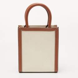 Pre Owned Celine Natural/Brown Sulky Print Canvas and Leather Mini Vertical Cabas Tote
