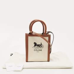 Pre Owned Celine Natural/Brown Sulky Print Canvas and Leather Mini Vertical Cabas Tote