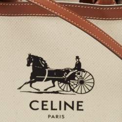 Pre Owned Celine Natural/Brown Sulky Print Canvas and Leather Mini Vertical Cabas Tote