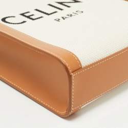 Pre Owned Celine Tan Logo Canvas and Leather Mini Vertical Cabas Tote