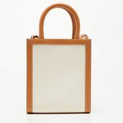 Pre Owned Celine Tan Logo Canvas and Leather Mini Vertical Cabas Tote