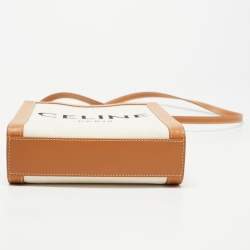 Pre Owned Celine Tan Logo Canvas and Leather Mini Vertical Cabas Tote