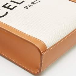 Pre Owned Celine Natural/Brown Canvas and Leather Mini Vertical Cabas Tote 