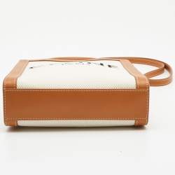 Pre Owned Celine Natural/Brown Canvas and Leather Mini Vertical Cabas Tote 