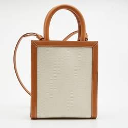 Pre Owned Celine Natural/Brown Canvas and Leather Mini Vertical Cabas Tote 