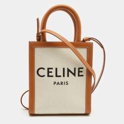 Pre Owned Celine Natural/Brown Canvas and Leather Mini Vertical Cabas Tote 