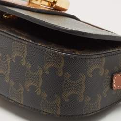 Celine Brown Triomphe Coated Canvas and Leather Tabou Clutch Bag