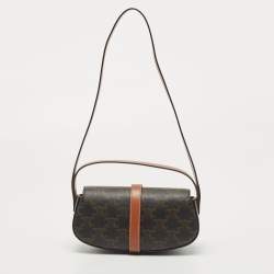 Celine Brown Triomphe Coated Canvas and Leather Tabou Clutch Bag