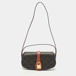 Celine Brown Triomphe Coated Canvas and Leather Tabou Clutch Bag