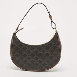 Pre Owned Celine Dark Brown Triomphe Coated Canvas and Leather Ava Hobo