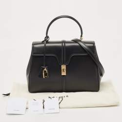 Pre Owned Celine Black Leather Medium Classique 16 Top Handle Bag