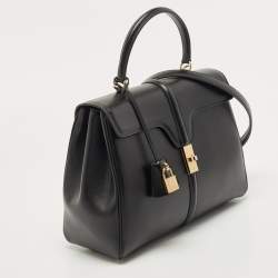 Pre Owned Celine Black Leather Medium Classique 16 Top Handle Bag