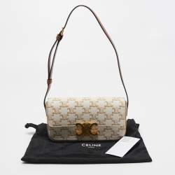 Pre Owned Celine Off-White Triomphe Canvas Claude Shoulder Bag