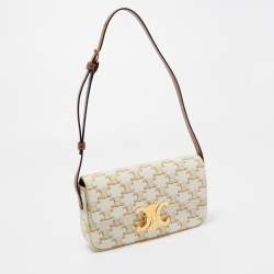Pre Owned Celine Off-White Triomphe Canvas Claude Shoulder Bag