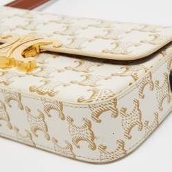 Pre Owned Celine Off-White Triomphe Canvas Claude Shoulder Bag