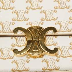 Pre Owned Celine Off-White Triomphe Canvas Claude Shoulder Bag