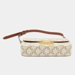Pre Owned Celine Off-White Triomphe Canvas Claude Shoulder Bag