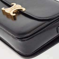 Pre Owned Celine Black Shine Leather Medium Triomphe Shoulder Bag