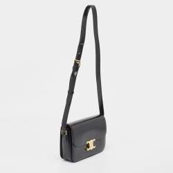 Pre Owned Celine Black Shine Leather Medium Triomphe Shoulder Bag