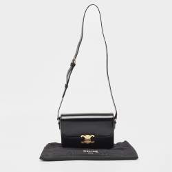 Pre Owned Celine Black Shine Leather Medium Triomphe Shoulder Bag