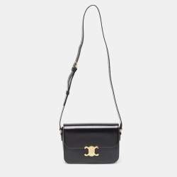 Pre Owned Celine Black Shine Leather Medium Triomphe Shoulder Bag
