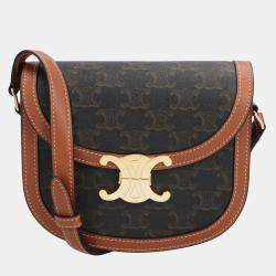 Celine Brown Canvas and Leather Triomphe Shoulder Bag