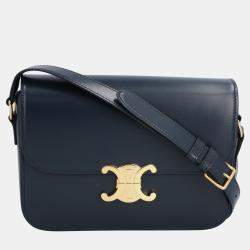 Pre Owned Celine Blue Calfskin Leather Teen Triomphe Shoulder Bag