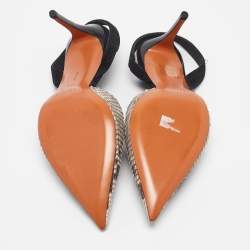 Pre Owned Celine Grey/Black Python Leather and Suede Slingback Pumps Size 38.5