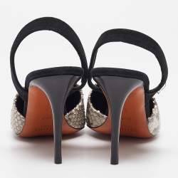 Pre Owned Celine Grey/Black Python Leather and Suede Slingback Pumps Size 38.5