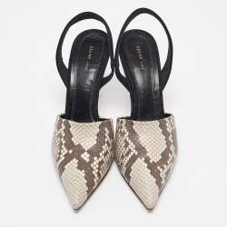 Pre Owned Celine Grey/Black Python Leather and Suede Slingback Pumps Size 38.5
