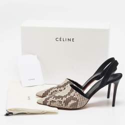 Pre Owned Celine Grey/Black Python Leather and Suede Slingback Pumps Size 38.5