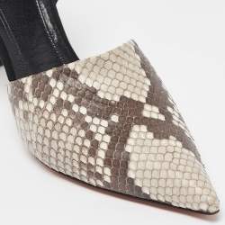 Pre Owned Celine Grey/Black Python Leather and Suede Slingback Pumps Size 38.5