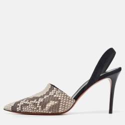 Pre Owned Celine Grey/Black Python Leather and Suede Slingback Pumps Size 38.5