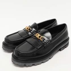 Celine Black Patent Triomphe Frame Margaret Loafers Size 40