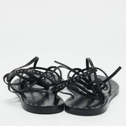 Celine Black Leather Studded Ankle Wrap Flat Sandals Size 36