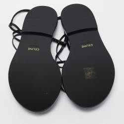 Celine Black Leather Studded Ankle Wrap Flat Sandals Size 36