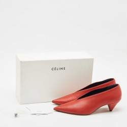 Celine Red Brick Leather V Neck Pumps Size 41