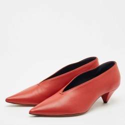 Celine Red Brick Leather V Neck Pumps Size 41