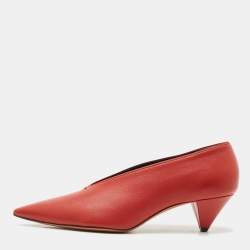Celine Red Brick Leather V Neck Pumps Size 41