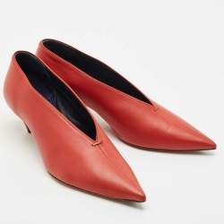 Celine Red Brick Leather V Neck Pumps Size 41