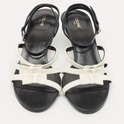 مملوكة مسبقًا Celine White/Black Leather Ankle Strap Sandals Size 38
