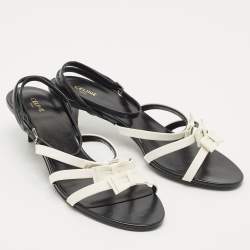 مملوكة مسبقًا Celine White/Black Leather Ankle Strap Sandals Size 38
