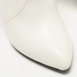 Pre Owned Celine White Leather Pointed Toe Ankle Boots Size 38