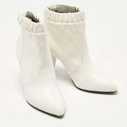 Pre Owned Celine White Leather Pointed Toe Ankle Boots Size 38