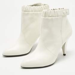 Pre Owned Celine White Leather Pointed Toe Ankle Boots Size 38